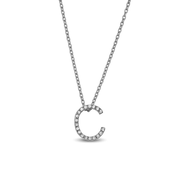 TrioStar 18k White Gold Plated 925 Silver Letter Script J Simulated Diamond Initial Pendant & Necklace for Womens 